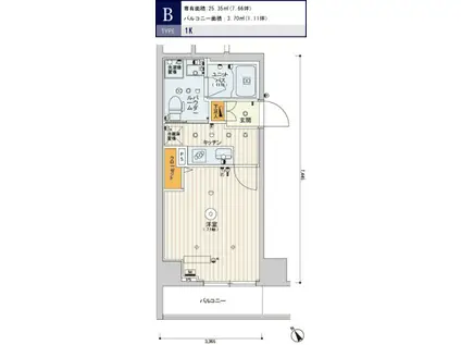 B CITY TABATA SKYCOURTビーシティータバタスカイ(1K/7階)の間取り写真