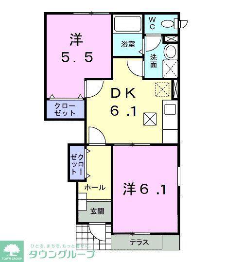 ヴィンヤード(2DK/1階)の間取り写真