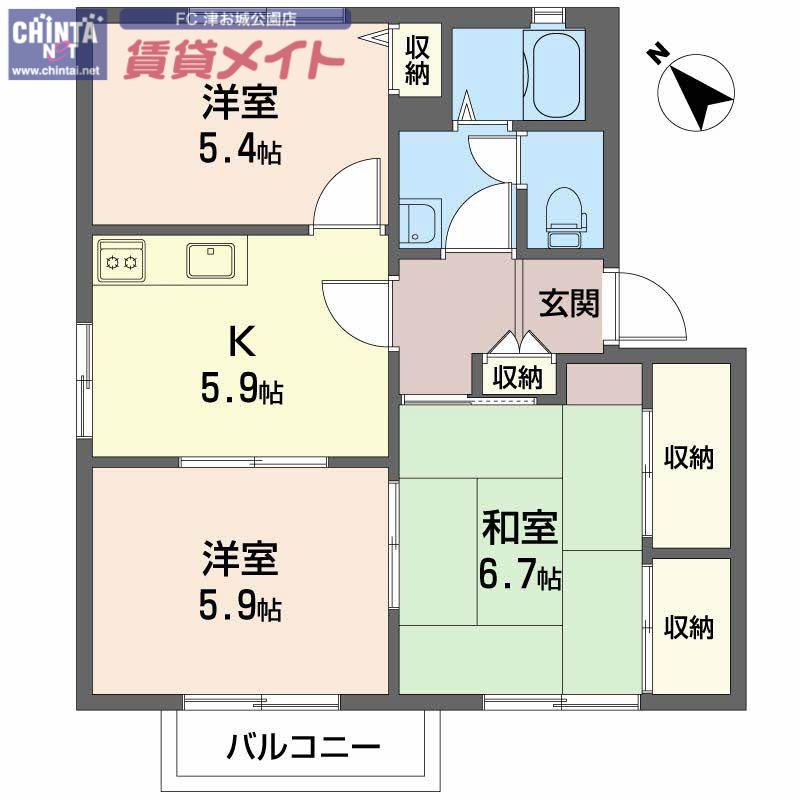 ラカサグランデC(3K/2階)の間取り写真