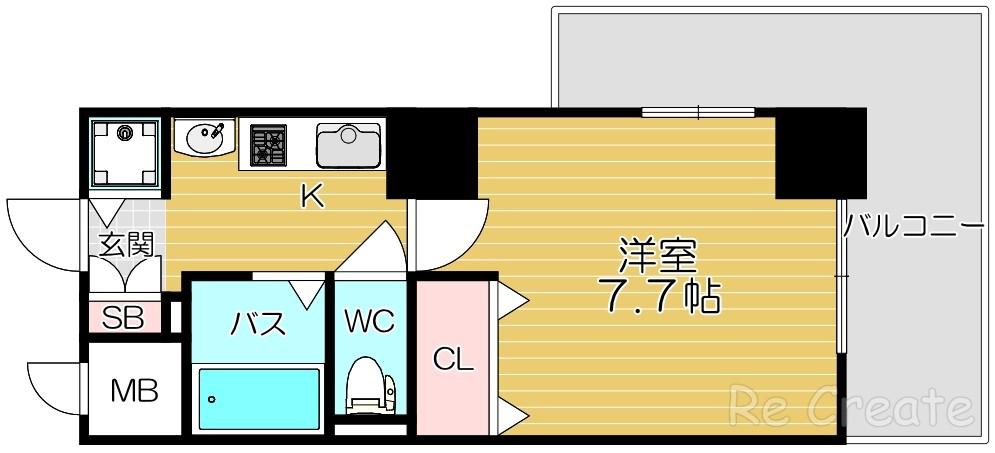 アーバンフラッツ難波東(1K/3階)の間取り写真