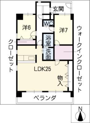 グランデール城東(2LDK/4階)の間取り写真