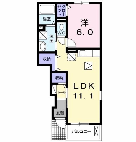 ベルジュネスI(1LDK/1階)の間取り写真