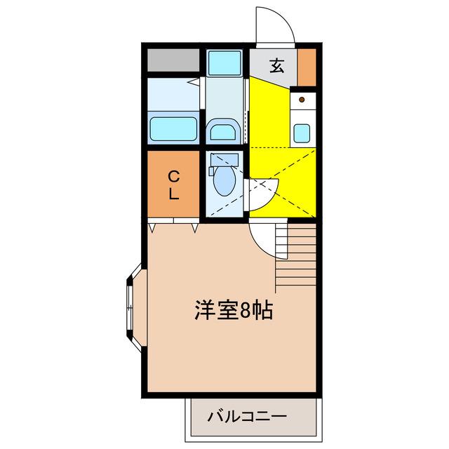 ソレイユ開成B(1K/2階)の間取り写真