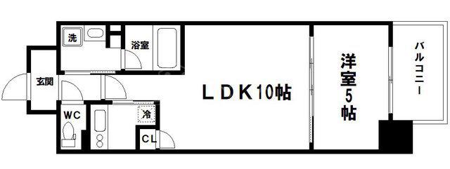 ブリリアントジュネス本町(1LDK/13階)の間取り写真