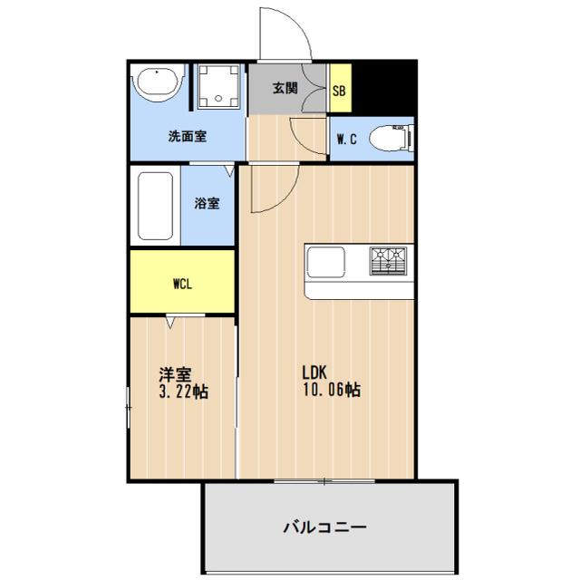 LIBTH姪浜駅前(1LDK/4階)の間取り写真