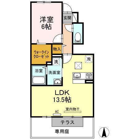 クレセール三谷(1LDK/1階)の間取り写真