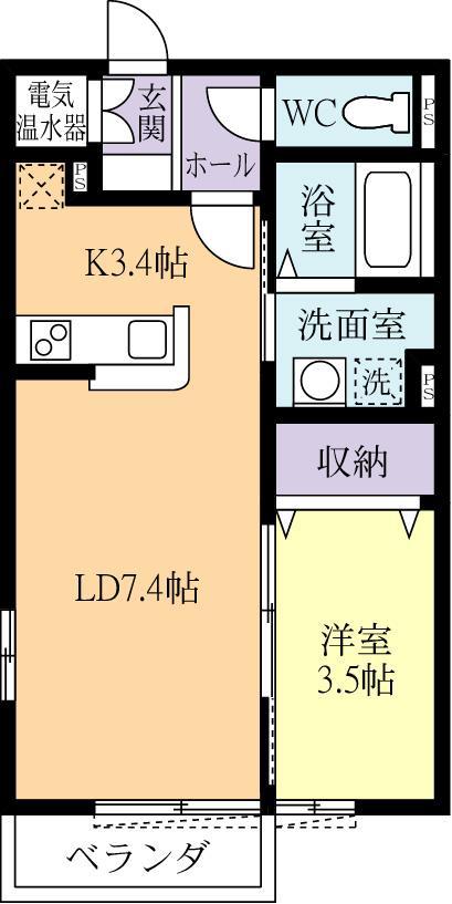 パークコートつくば A(1LDK/1階)の間取り写真