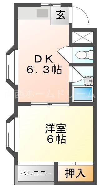 サニーヴィレッジ(1DK/1階)の間取り写真