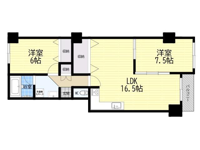 緑橋コーポ(2LDK/5階)の間取り写真