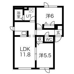 パレス・グリーンコム十ニ番館(2LDK/2階)の間取り写真