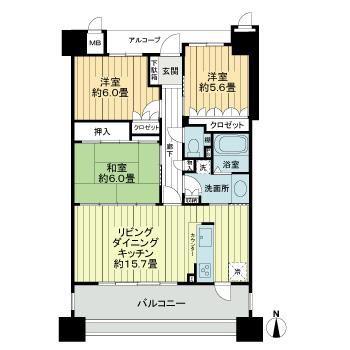 サーパス太田中央公園二番館(3LDK/5階)の間取り写真
