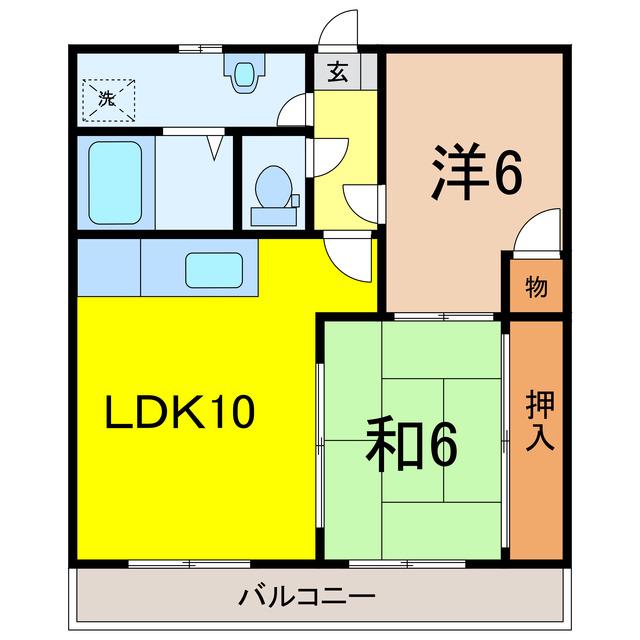 シャトレ山の手(2LDK/2階)の間取り写真