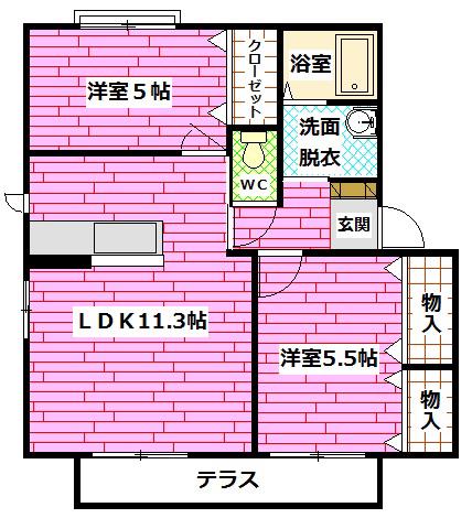 ボナール上安 A棟(2LDK/2階)の間取り写真