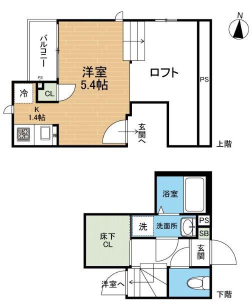 CB南熊本ライト(1K/2階)の間取り写真