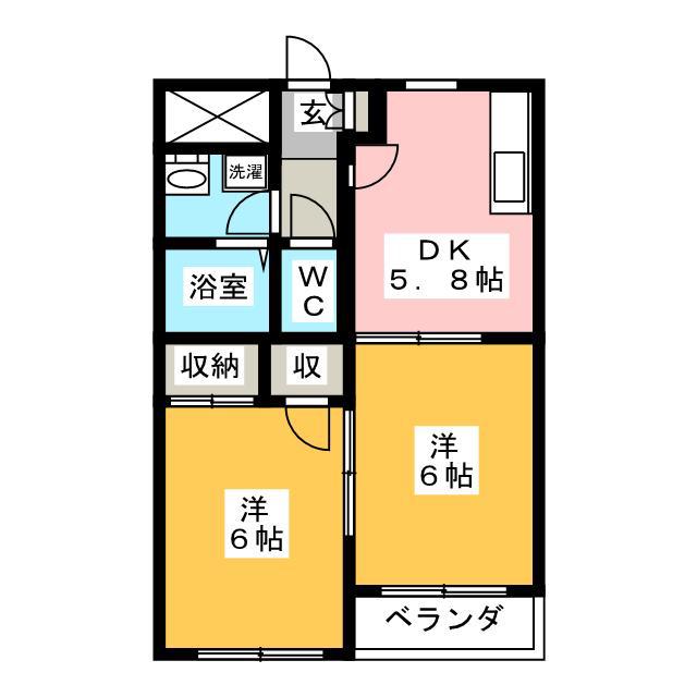 ヴィレッジ白山(2DK/1階)の間取り写真