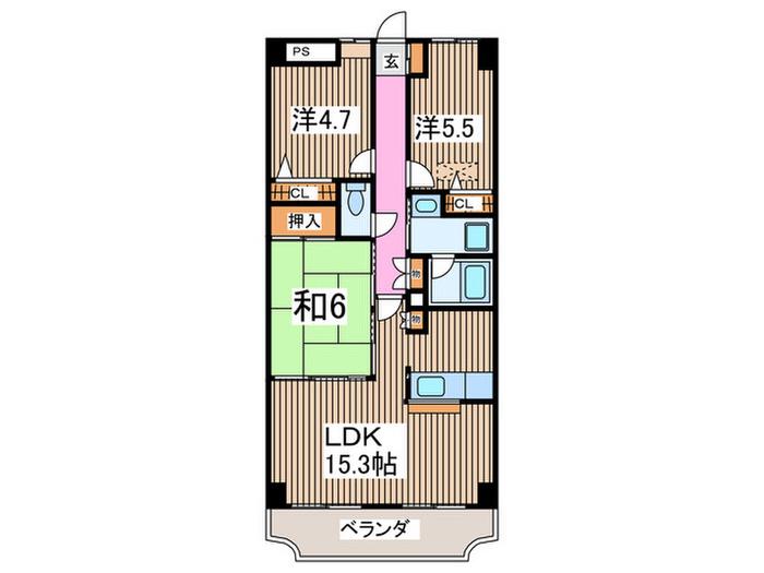プリムローズ東越谷(3LDK/4階)の間取り写真