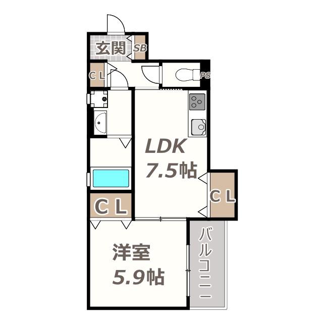 クリエオーレ照ヶ丘II(1LDK/2階)の間取り写真
