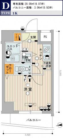 スカイコート南砂町第2(1K/8階)の間取り写真