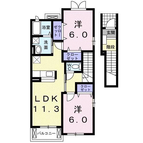 桜・フィオーレ船岡 II(2LDK/2階)の間取り写真