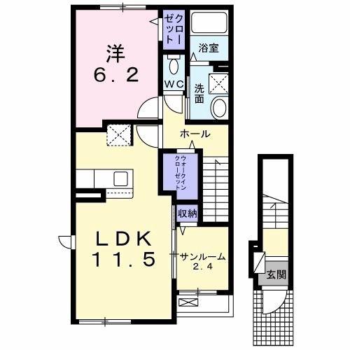 プリムローズ(1LDK/2階)の間取り写真