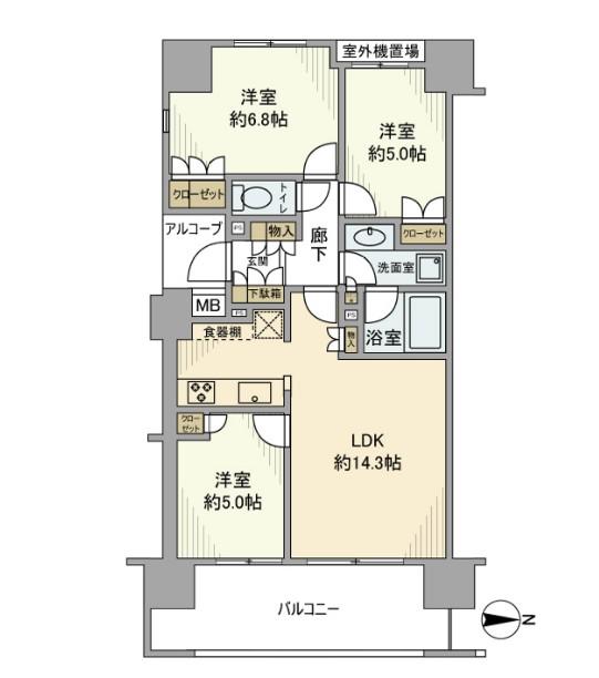 サンクタスガーデン北千住(3LDK/4階)の間取り写真