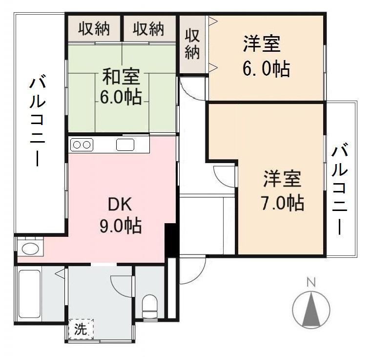 サンハイツ鎌田(3DK/1階)の間取り写真