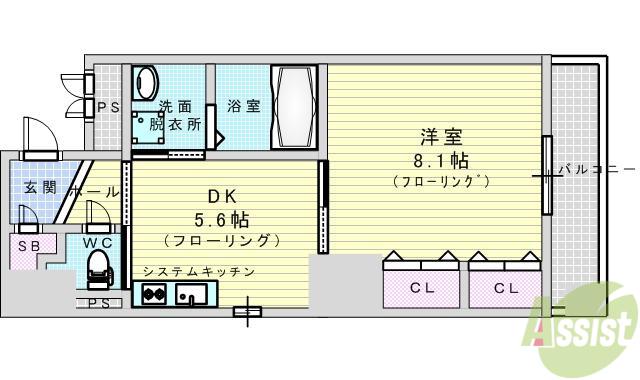 ノルデンハイム江坂II(1LDK/7階)の間取り写真