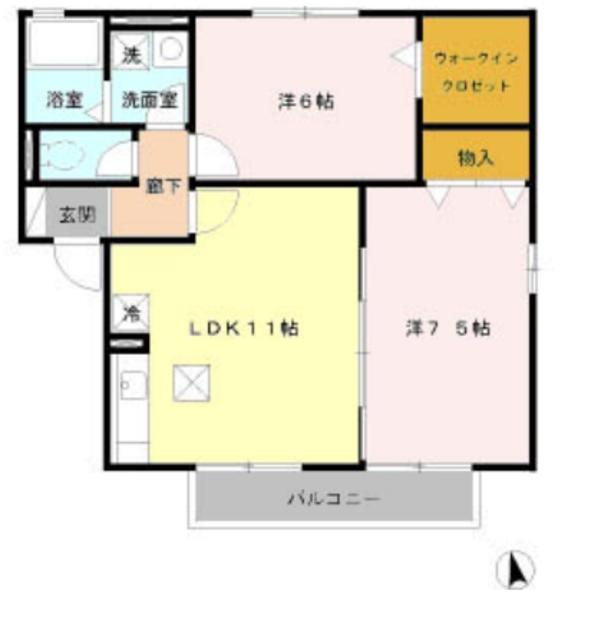 ウィルモアK I・II(2LDK/1階)の間取り写真