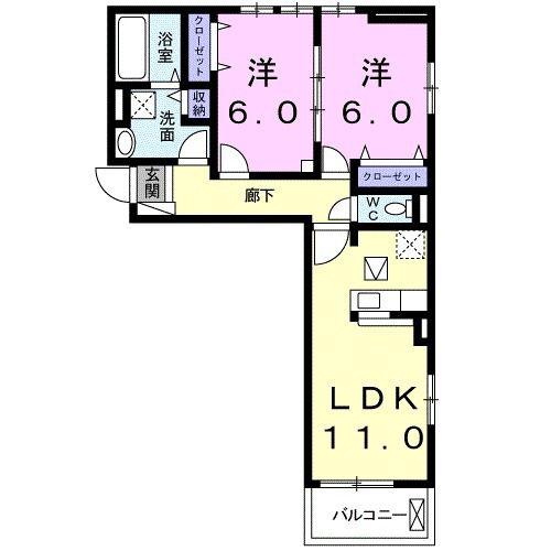 エアリーメロウ(2LDK/1階)の間取り写真