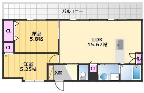 FELIZ馬瀬(2LDK/1階)の間取り写真