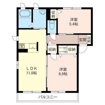 ティーズハウスB棟(2LDK/2階)の間取り写真