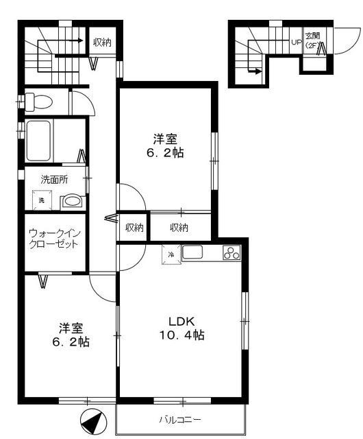 アゼリアコート(2LDK/2階)の間取り写真