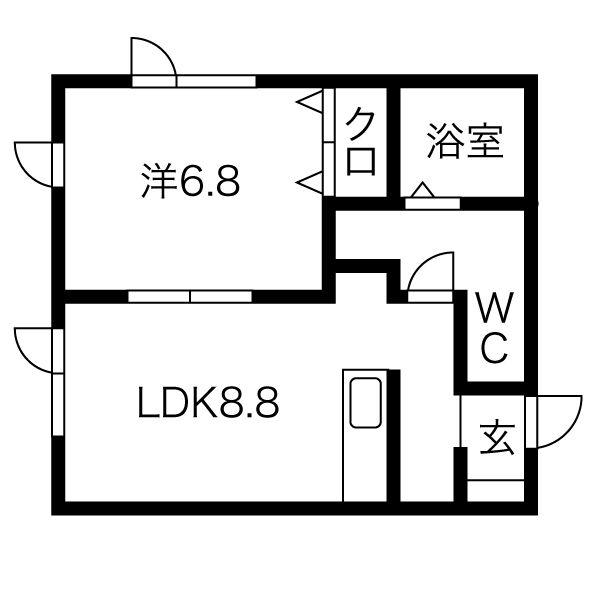 ECOA緑町I(1LDK/2階)の間取り写真
