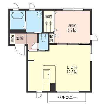 エバーループC棟(1LDK/1階)の間取り写真