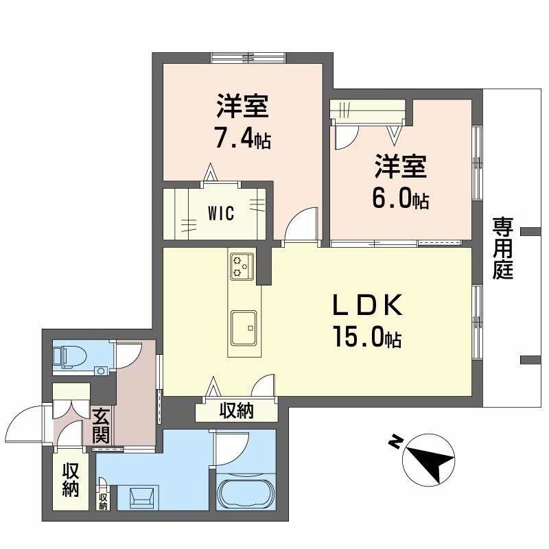 地下鉄名城線 西高蔵駅 徒歩2分 4階建 新築(2LDK/1階)の間取り写真