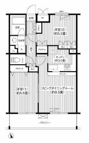 ステラメゾン下北沢(2LDK/4階)の間取り写真