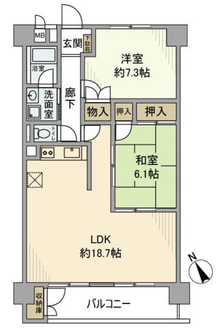 鶴瀬西口サンライトマンション(2LDK/6階)の間取り写真