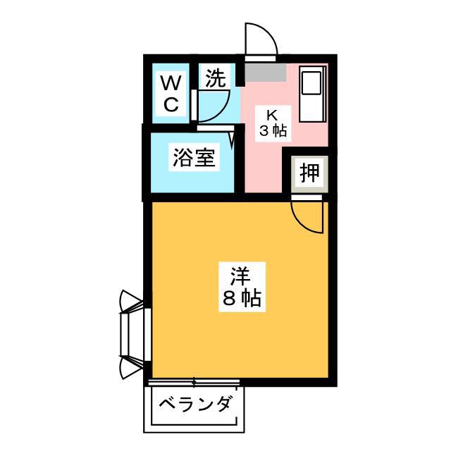 フロラシオン六合(1K/2階)の間取り写真