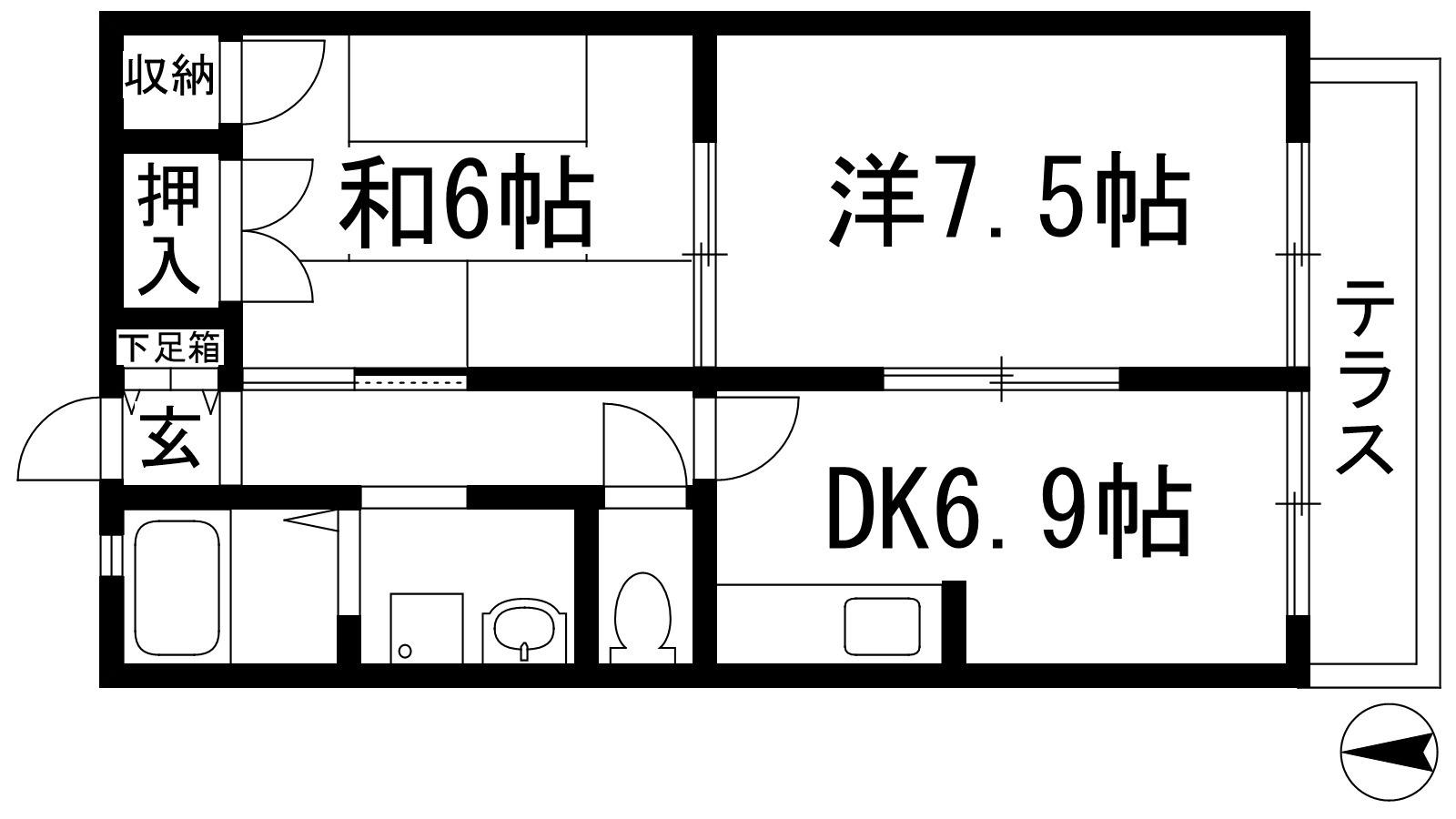 ガーデンハウス宝塚A棟(2DK/1階)の間取り写真
