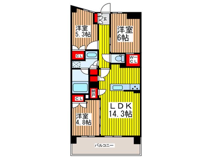 SHINTO CITY A棟(3LDK/9階)の間取り写真