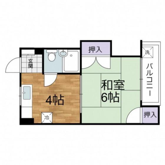 西蟹屋マンション(1DK/4階)の間取り写真