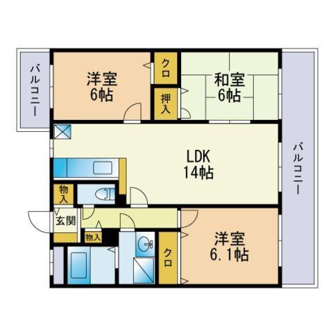 ネオパレス長者原(3LDK/2階)の間取り写真