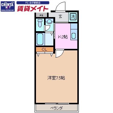 SKY OCEAN(1K/2階)の間取り写真