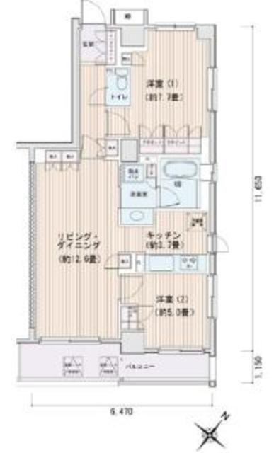 エスティメゾン豊洲レジデンス E棟(2LDK/3階)の間取り写真