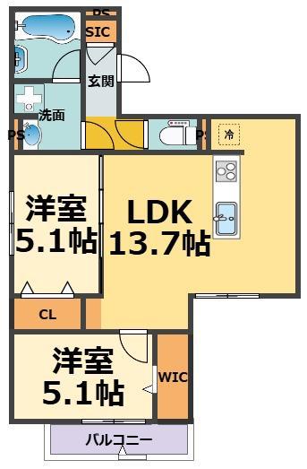 グラン アルベロ(2LDK/2階)の間取り写真