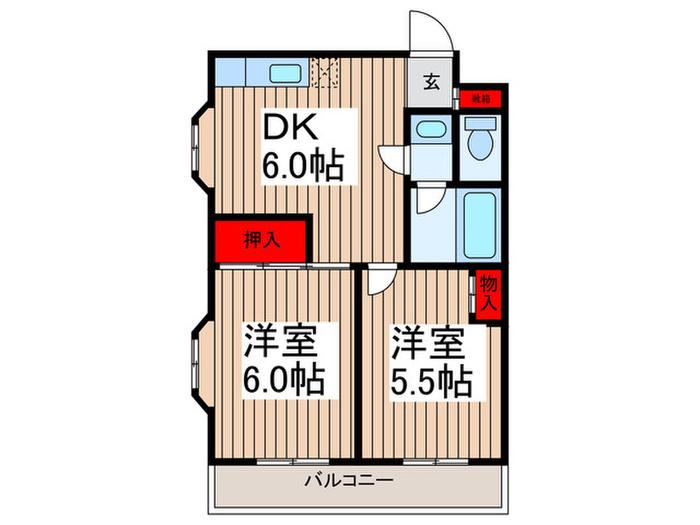 スカイハイツ南行徳(2DK/3階)の間取り写真