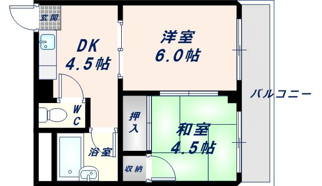 グランドハイツ大今里(2DK/1階)の間取り写真