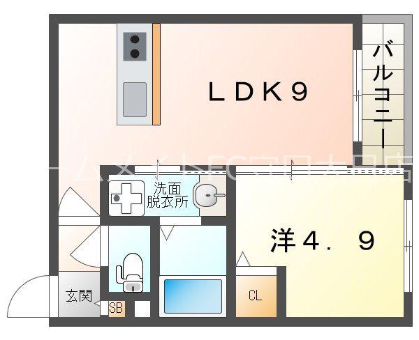ALEGRIA古川橋 浜町(1LDK/1階)の間取り写真