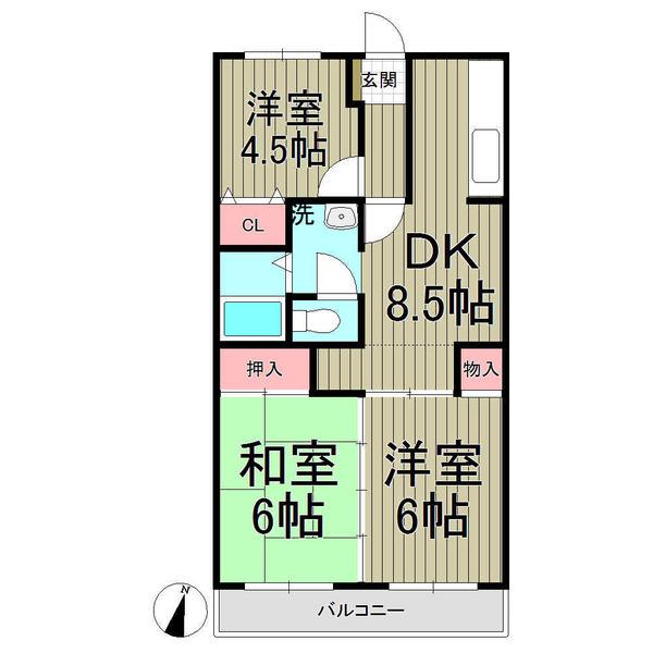 フローラ山ノ井A(3DK/2階)の間取り写真