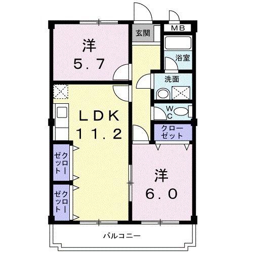 大県マンションII(2LDK/2階)の間取り写真